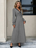 Black Long-Sleeve V-Neck Lace Maxi Dress — view 1