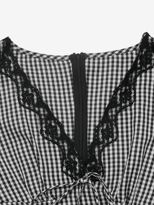 Black Long-Sleeve V-Neck Lace Maxi Dress — view 7