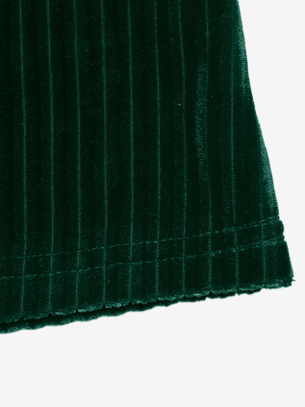 Green Long-Sleeve Round-Neck Velvet Mini Dress — view 5