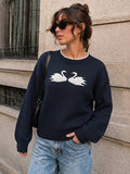 Navy Long-Sleeve Round-Neck Knitted Jumper — view 1