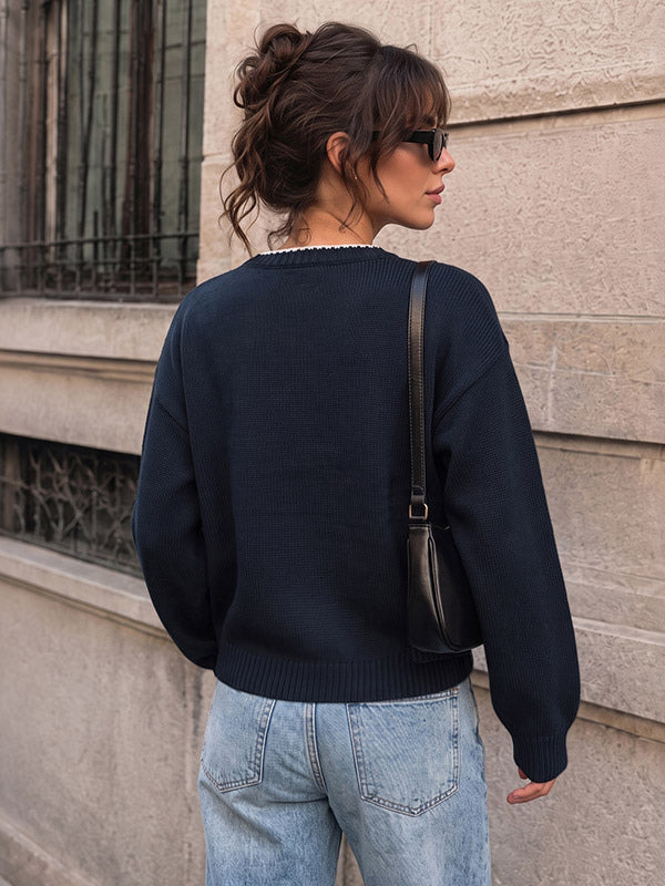 Navy Long-Sleeve Round-Neck Knitted Jumper — view 2