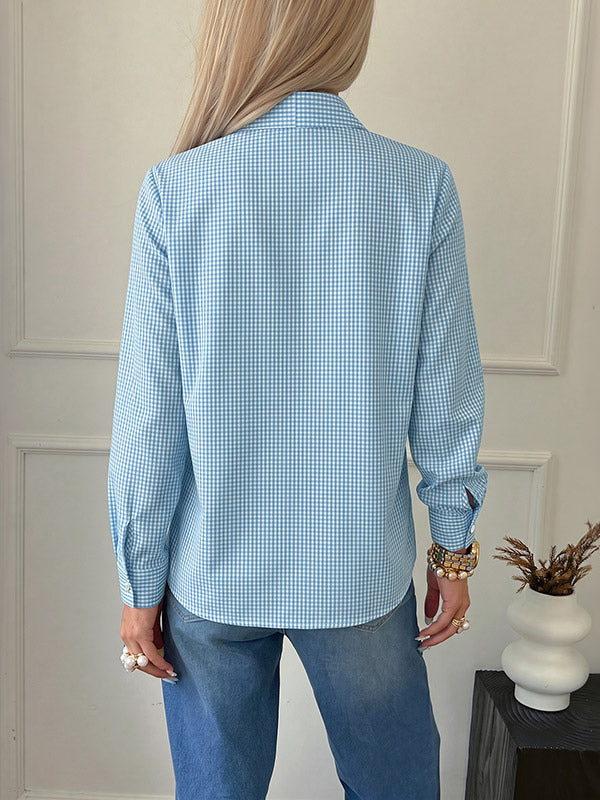 Blue Long-Sleeve Bow Detail Blouse — view 2