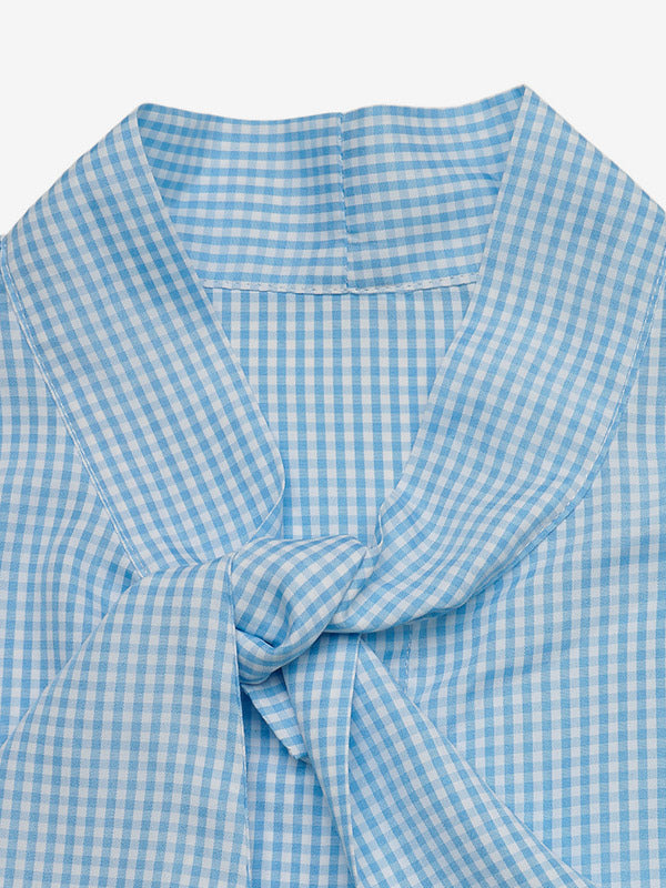 Blue Long-Sleeve Bow Detail Blouse — view 4