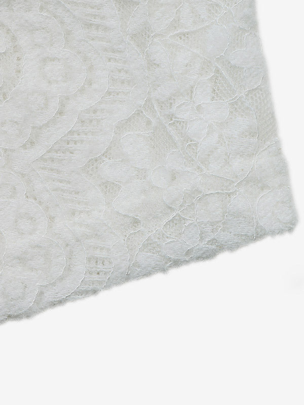 White Long-Sleeve V-Neck Lace Shirt — view 3
