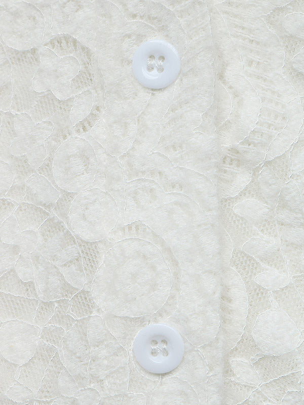 White Long-Sleeve V-Neck Lace Shirt — view 5