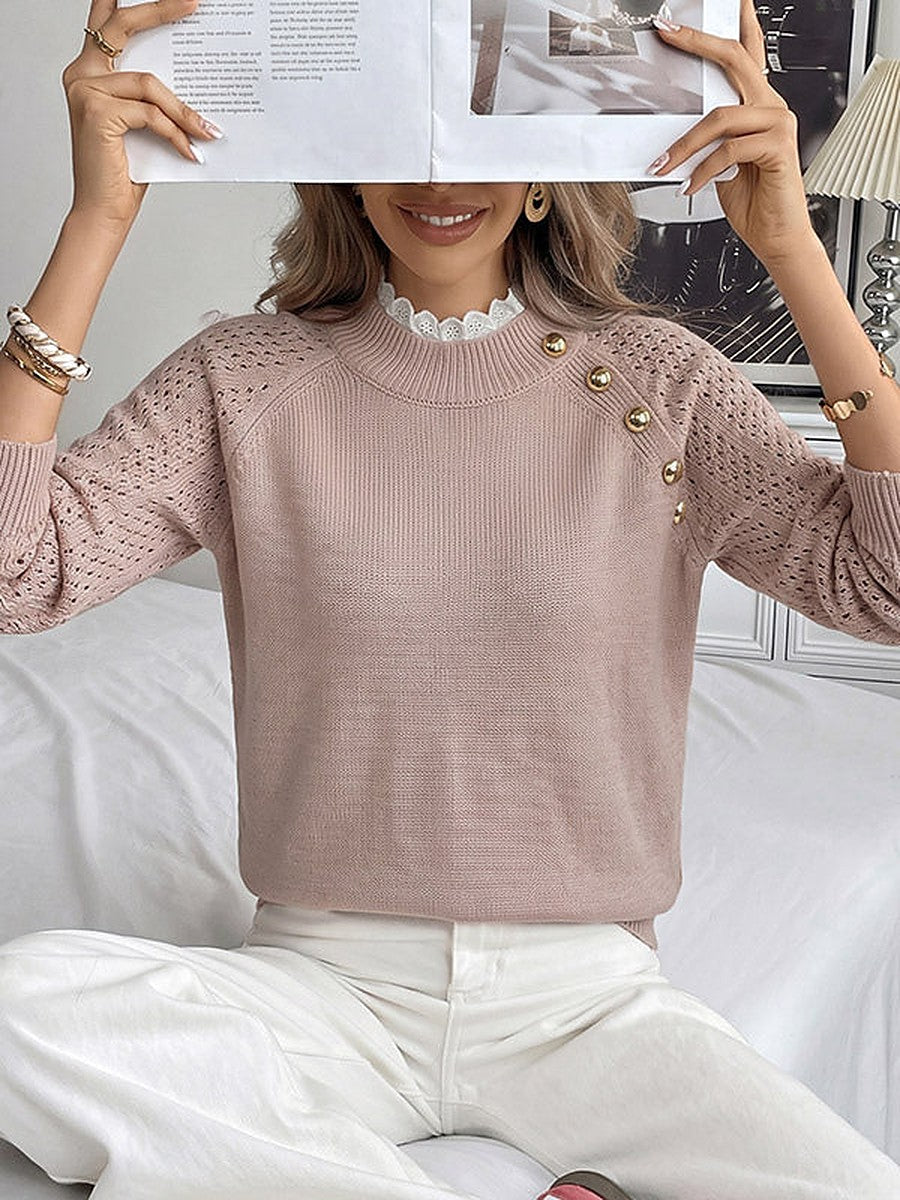 Pink Long-Sleeve Round-Neck Knitted Jumper — view 1