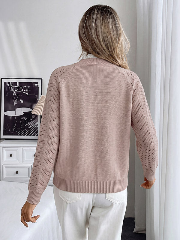 Pink Long-Sleeve Round-Neck Knitted Jumper — view 2