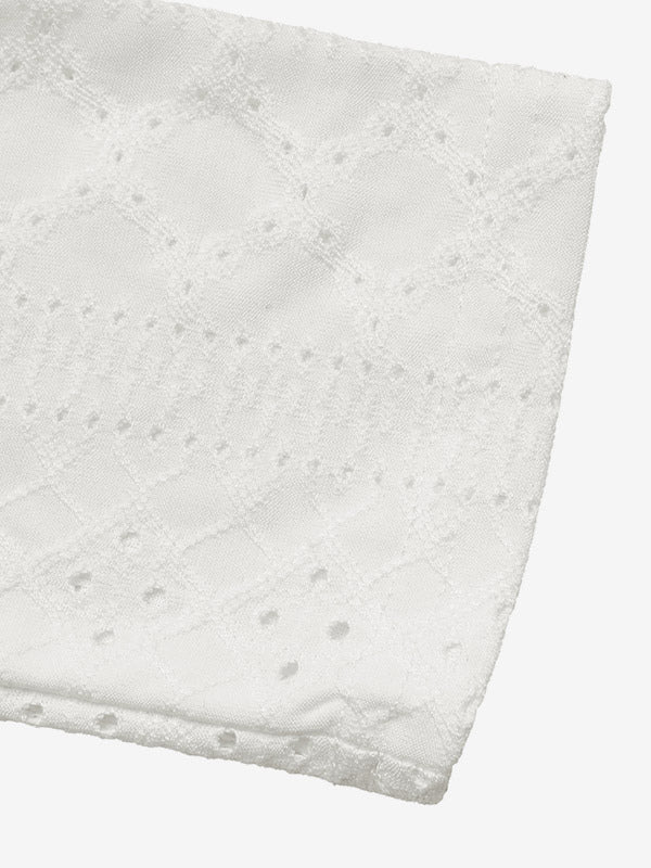 White Long-Sleeve V-Neck Knitted Crop Top — view 3