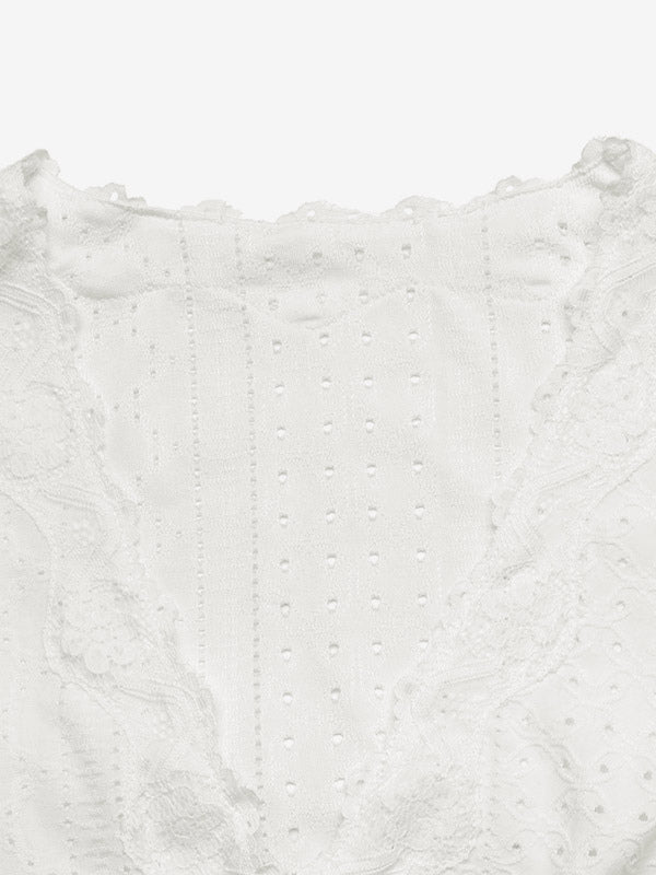 White Long-Sleeve V-Neck Knitted Crop Top — view 5