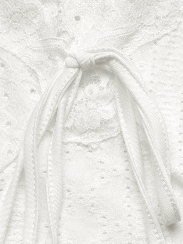 White Long-Sleeve V-Neck Knitted Crop Top — view 7
