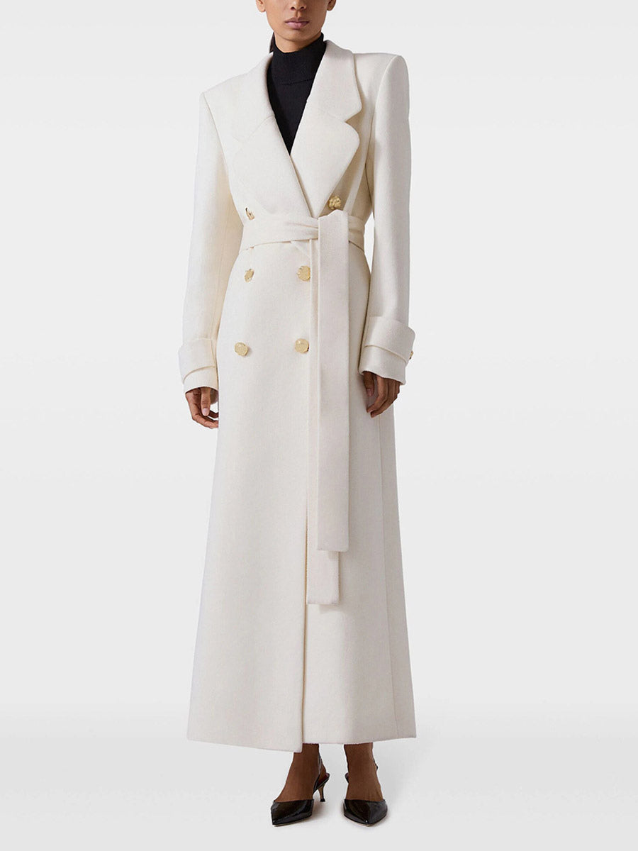 White Long-Sleeve Double-Breasted Coat — view 1
