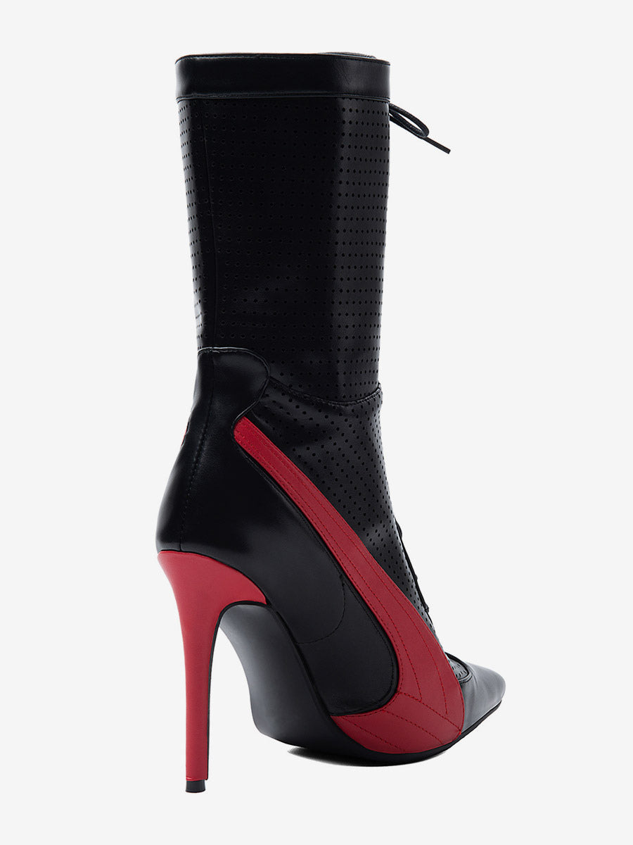 black pointed toe lace up ankle boots — view 6