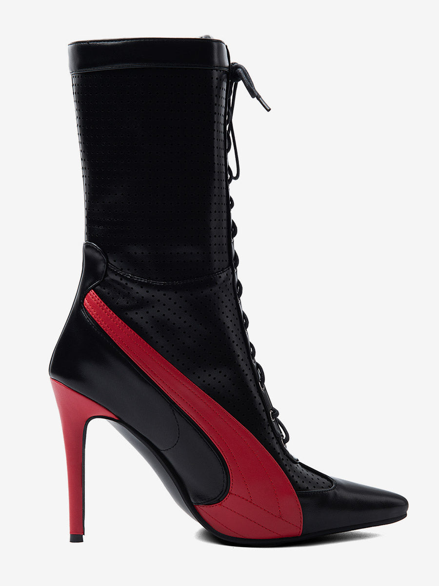 black pointed toe lace up ankle boots — view 5