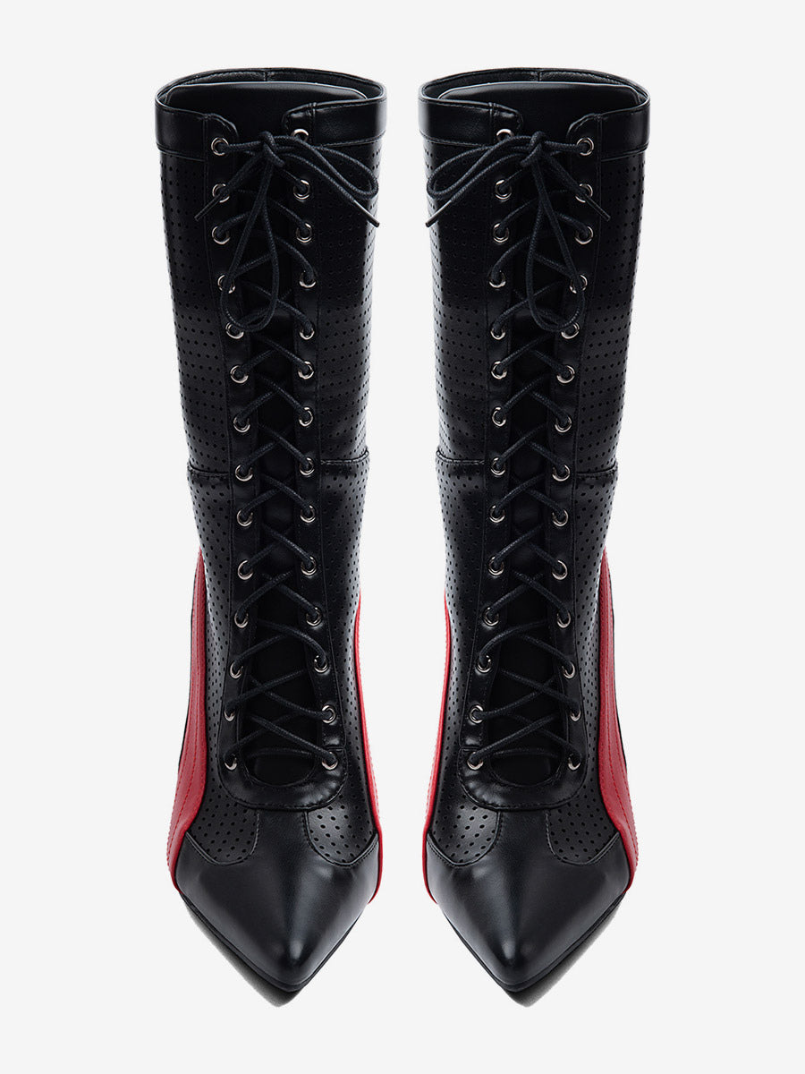 Black Pointed-Toe Lace-Up Ankle Boots — view 4