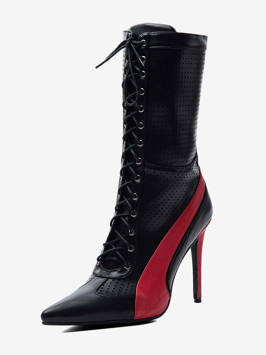 black pointed toe lace up ankle boots — view 3