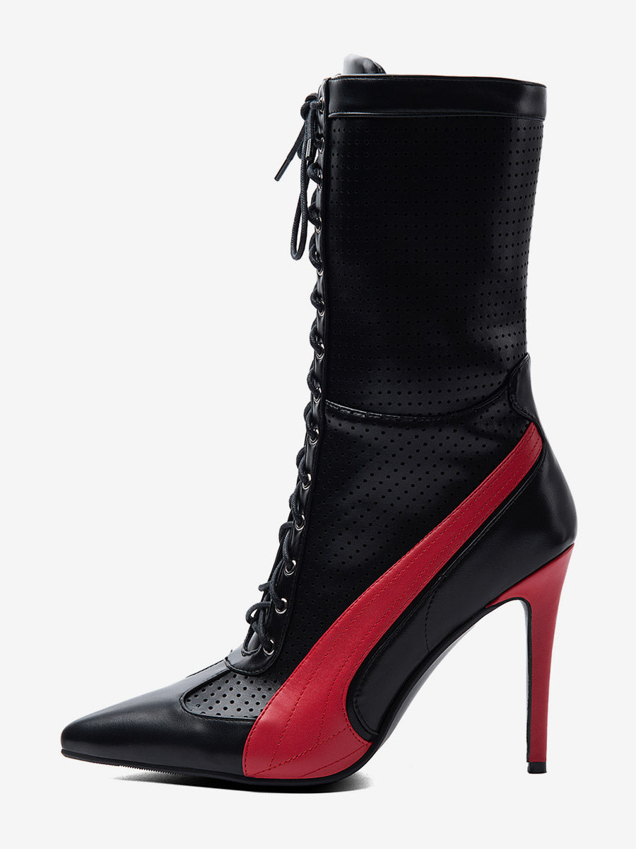 black pointed toe lace up ankle boots — view 2