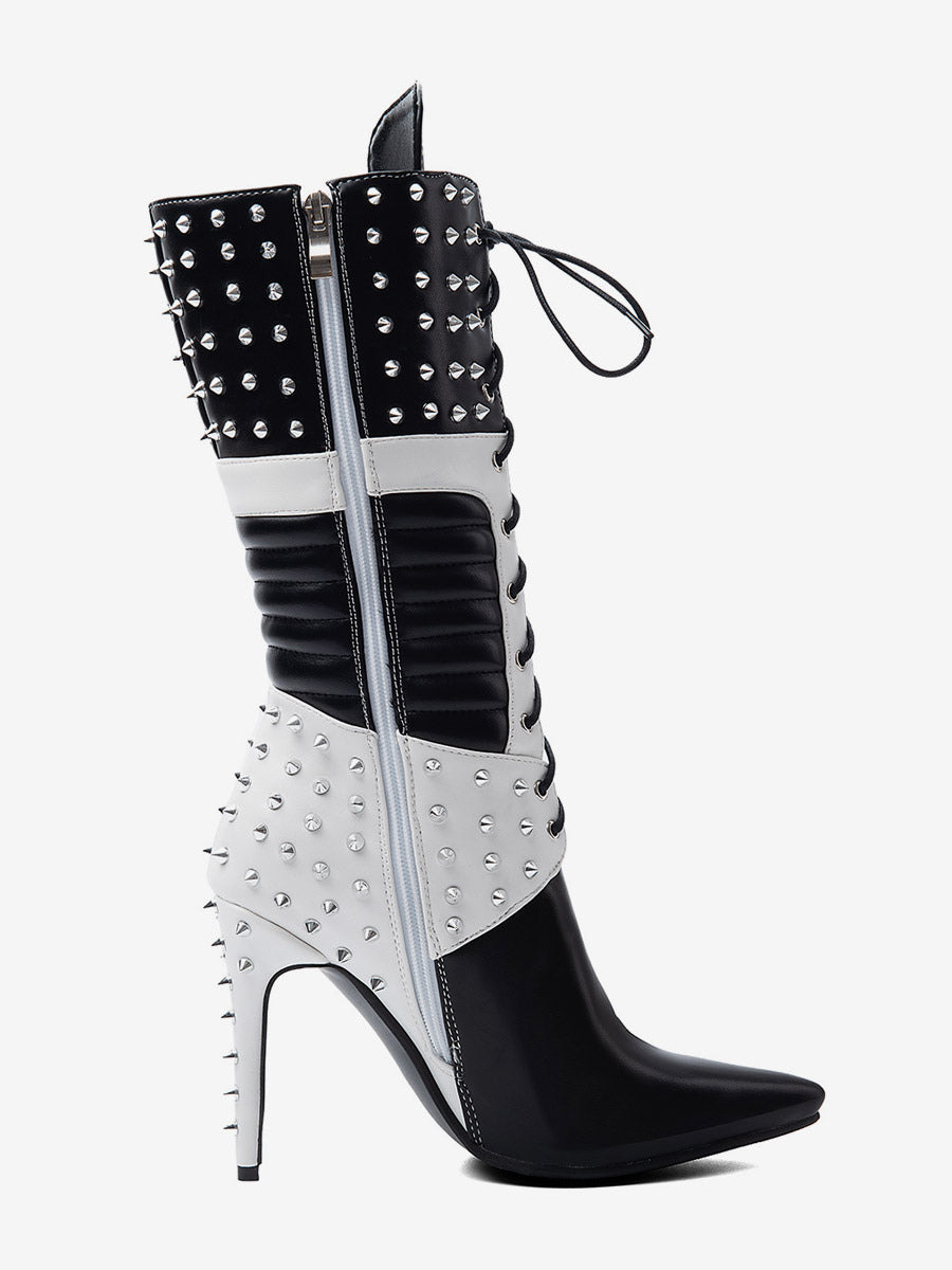 black pointed toe lace up mid calf boots — view 7