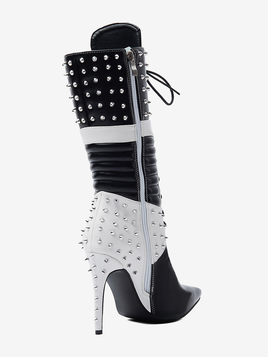 black pointed toe lace up mid calf boots — view 6