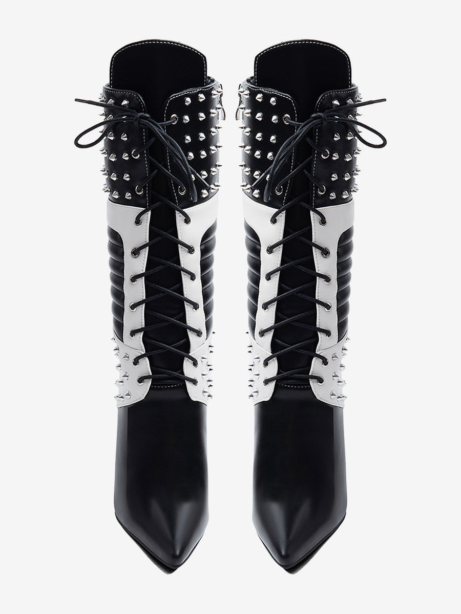 Black Pointed-Toe Lace-Up Mid-Calf Boots — view 5
