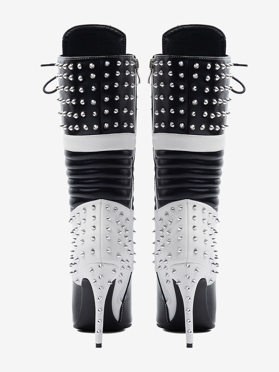 black pointed toe lace up mid calf boots — view 4