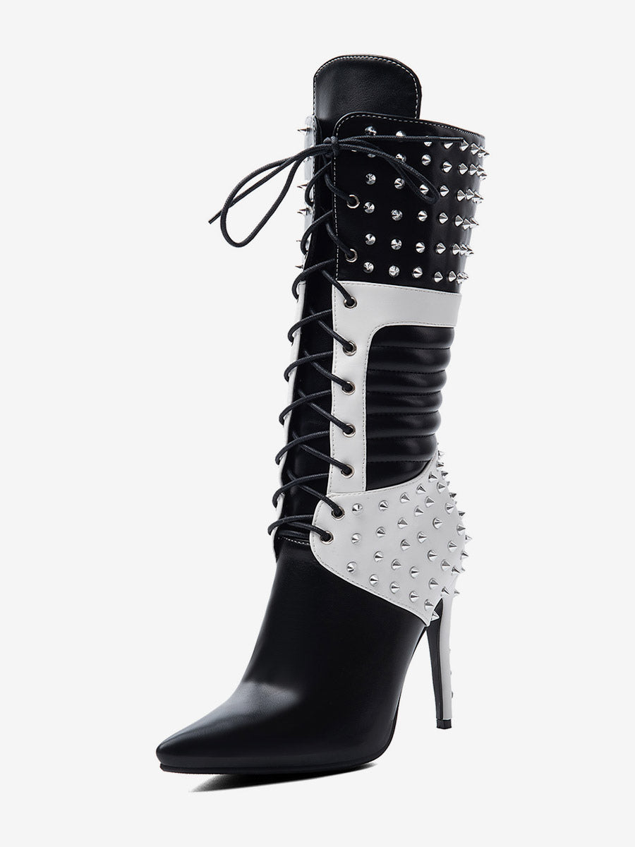 Black Pointed-Toe Lace-Up Mid-Calf Boots — view 3
