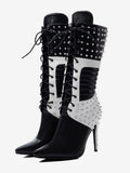Black Pointed-Toe Lace-Up Mid-Calf Boots — view 1