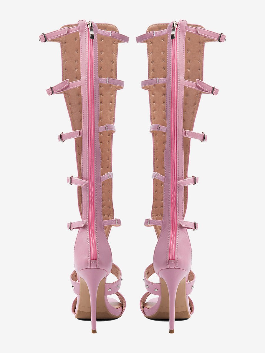 Pink Open-Toe Zip Beaded Gladiator Sandals — view 7