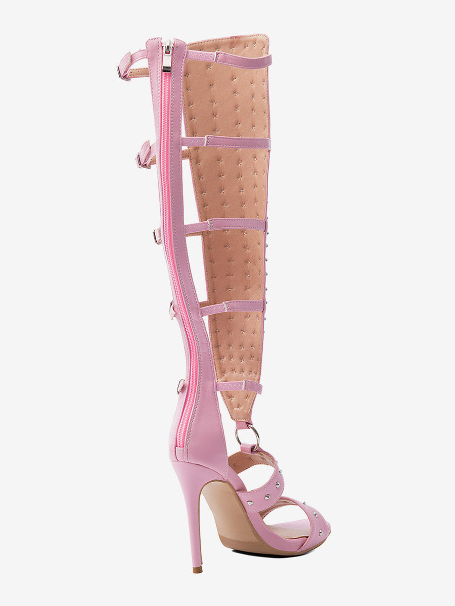 pink open toe zip beaded gladiator sandals — view 6