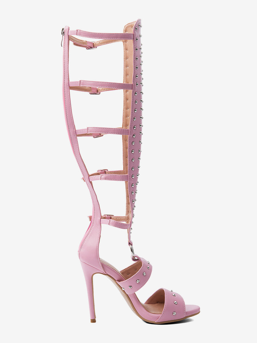 pink open toe zip beaded gladiator sandals — view 5