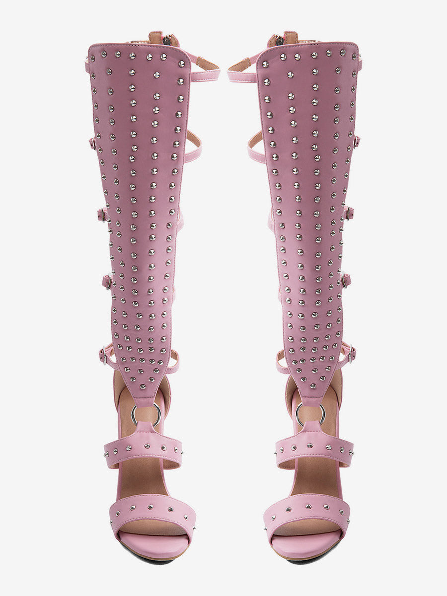 pink open toe zip beaded gladiator sandals — view 4