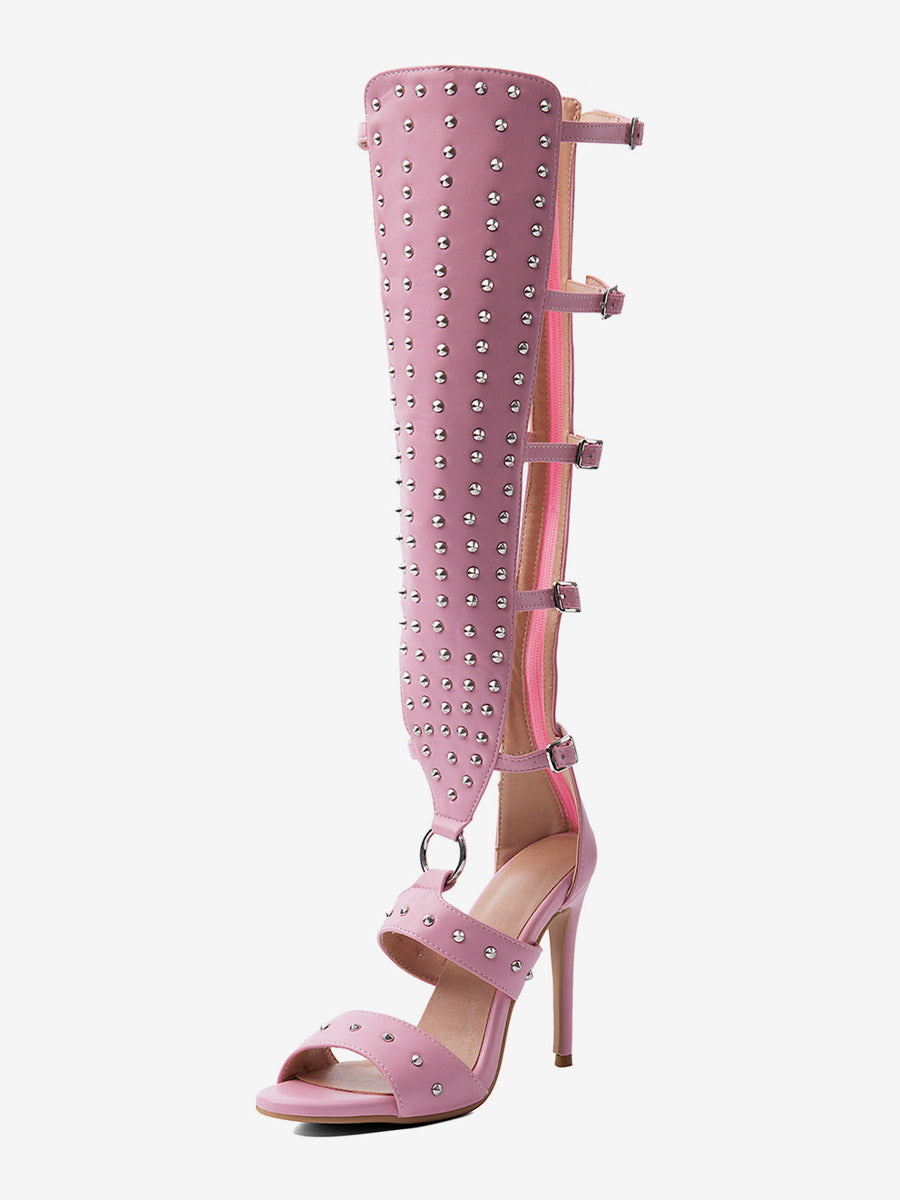 pink open toe zip beaded gladiator sandals — view 3