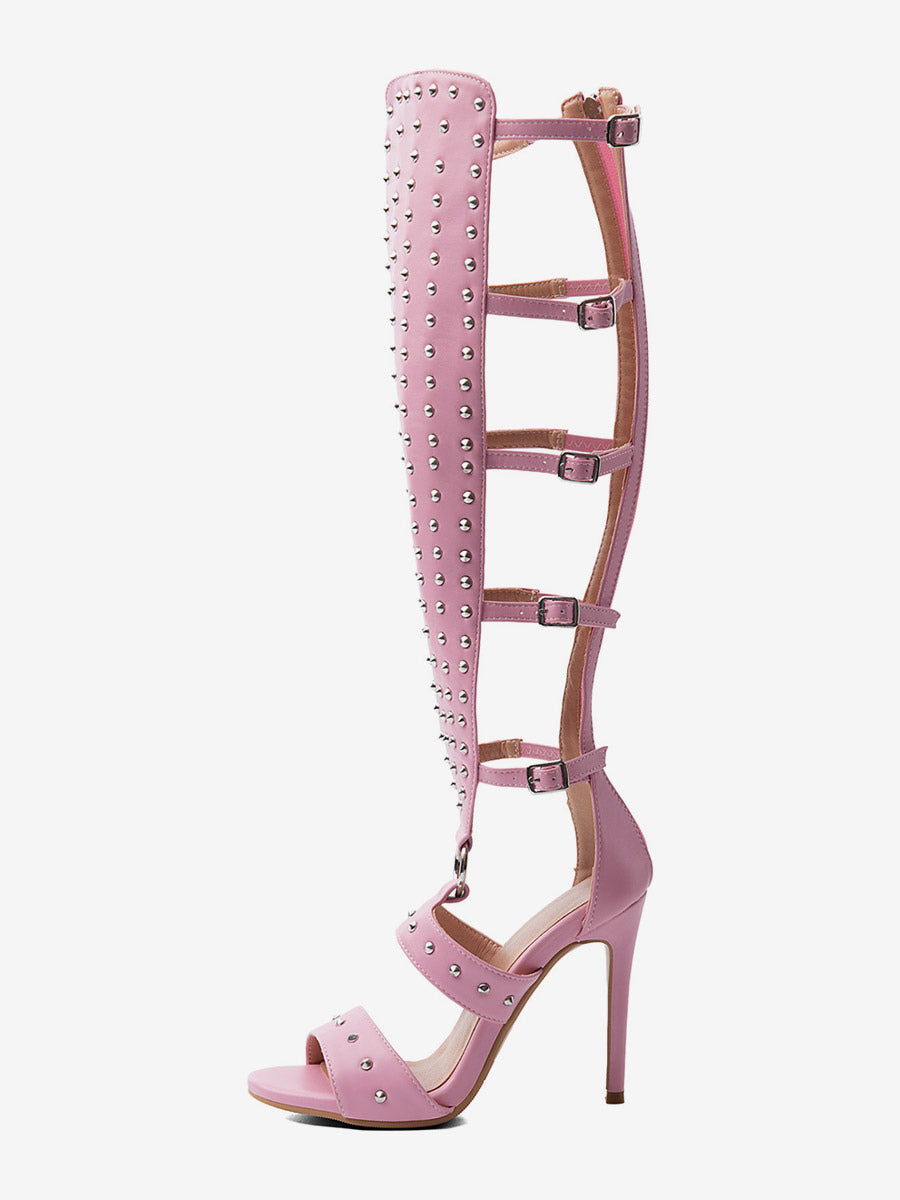 pink open toe zip beaded gladiator sandals — view 2