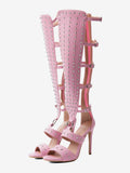 Pink Open-Toe Zip Beaded Gladiator Sandals — view 1