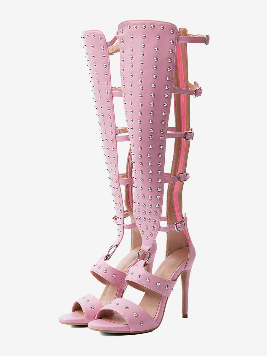 pink open toe zip beaded gladiator sandals — view 1
