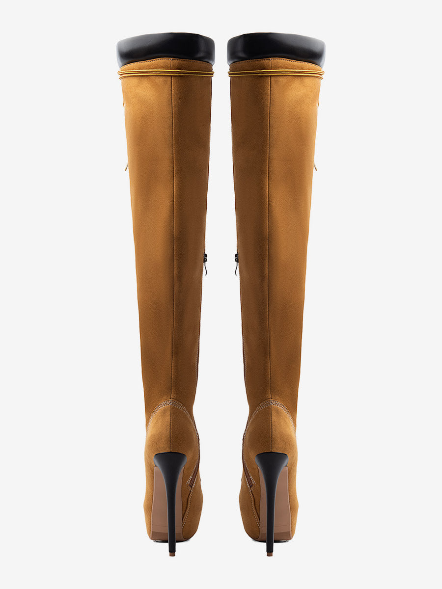 brown round toe platform lace up over the knee boots — view 7