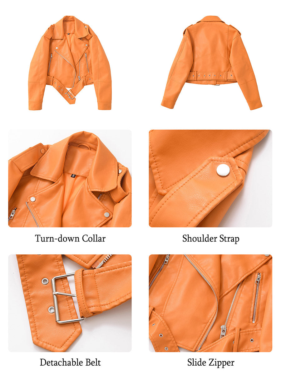 orange red belted short jacket — view 7