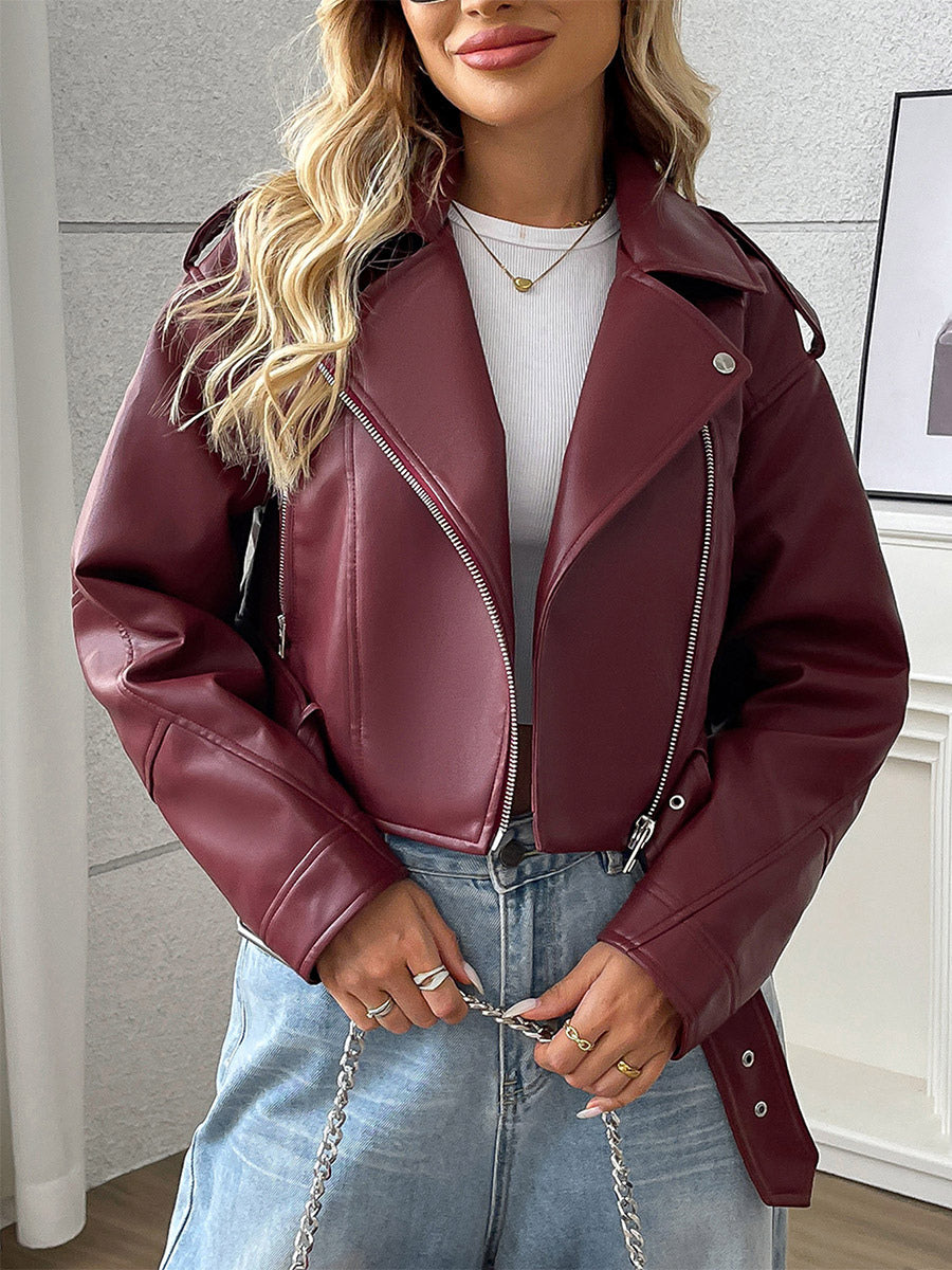 Burgundy Belted Pockets Short Jacket — view 3