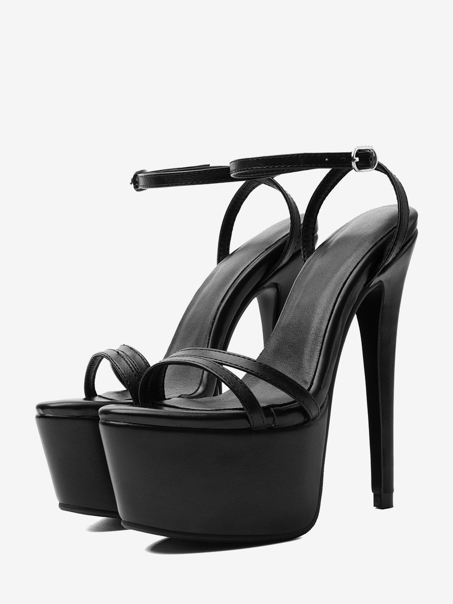 Black Open-Toe Ankle-Strap Platform Sandals — view 1