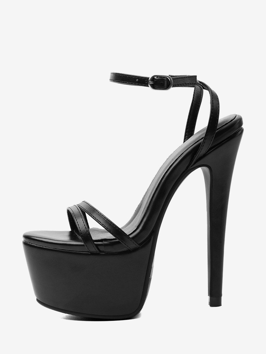 Black Open-Toe Ankle-Strap Platform Sandals — view 2