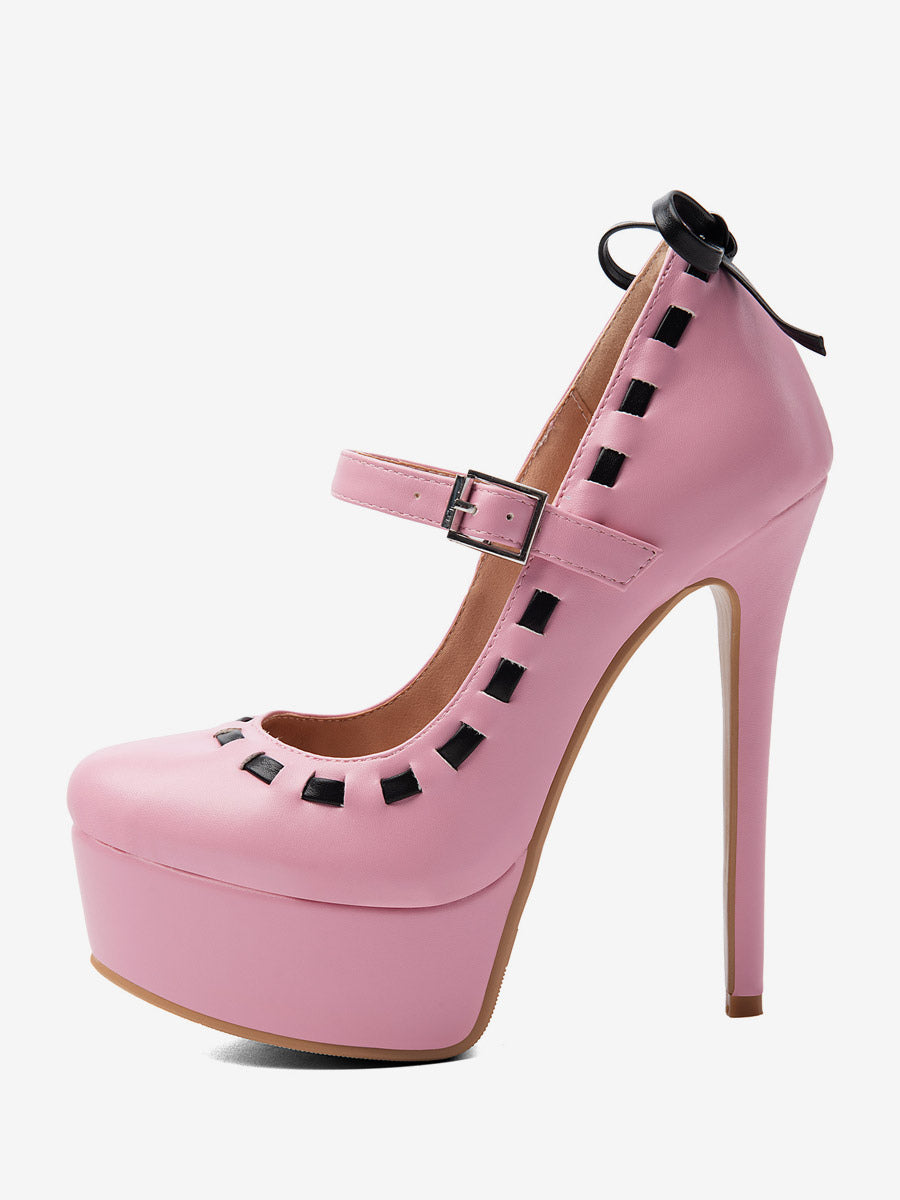 Pink Open-Toe Platform Bow Detail Heels — view 2