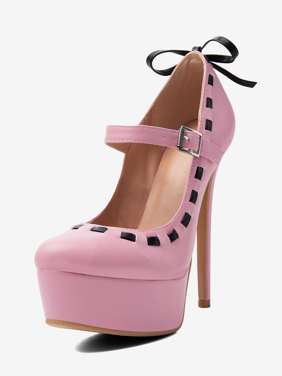 pink open toe platform bow detail heels — view 4