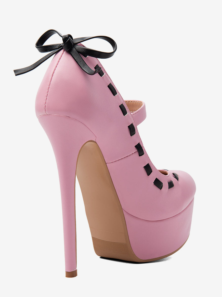 pink open toe platform bow detail heels — view 6