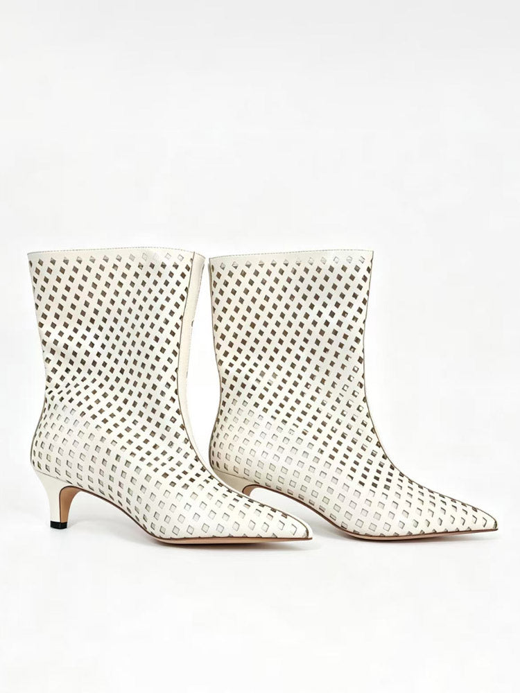 ivory pointed toe kitten heel cut out ankle boots — view 2