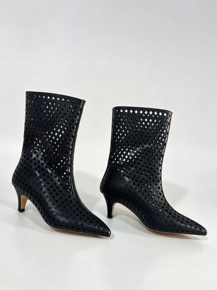 ivory pointed toe kitten heel cut out ankle boots — view 6