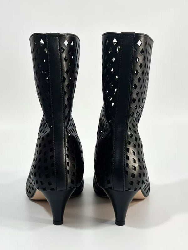 ivory pointed toe kitten heel cut out ankle boots — view 8