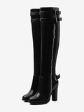 Black Round-Toe Block Heel Zip Knee-High Boots — view 1