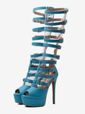 Teal Open-Toe Buckle Strappy Gladiator Sandals — view 1