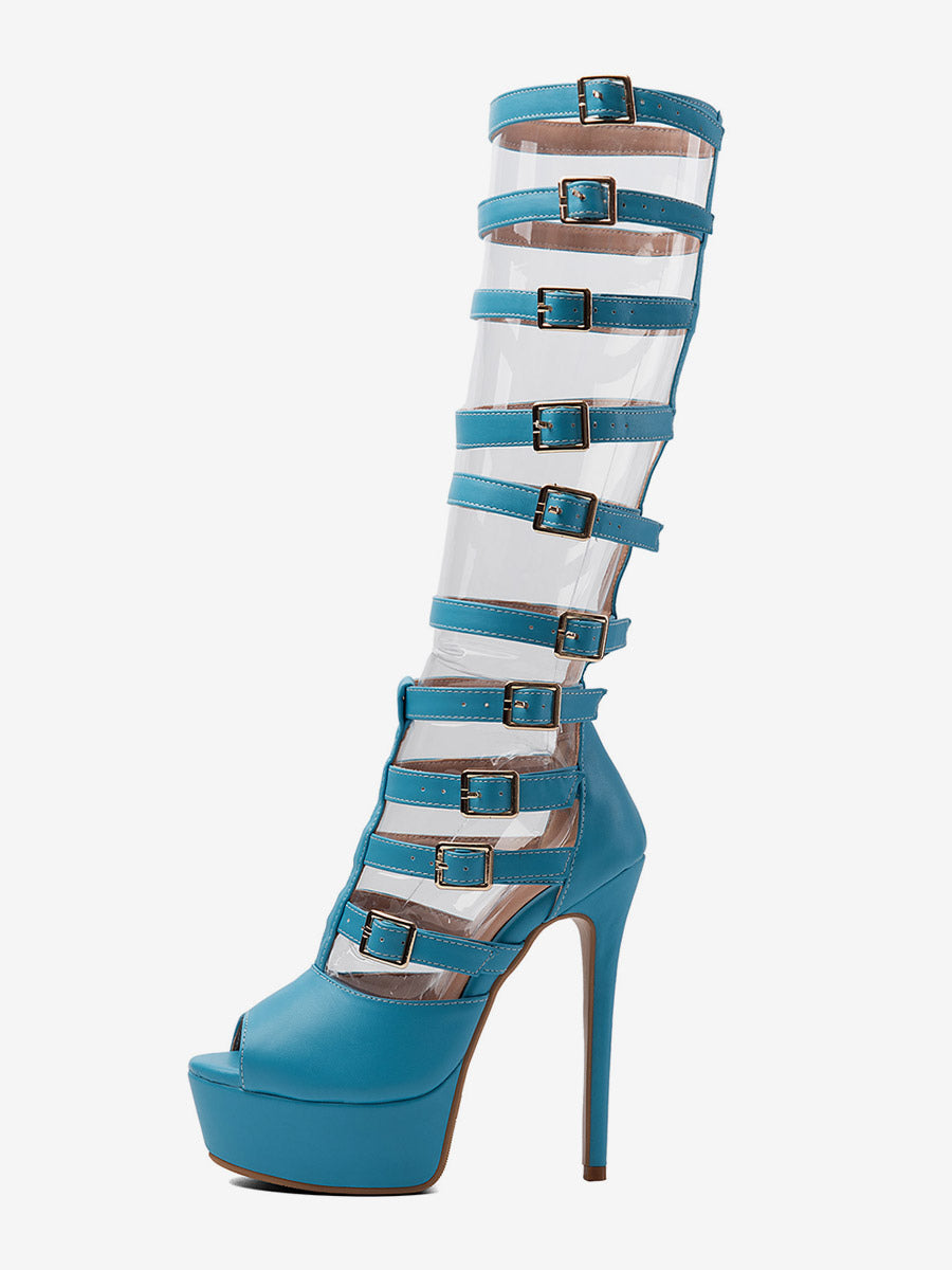 teal open toe buckle strappy gladiator sandals — view 2