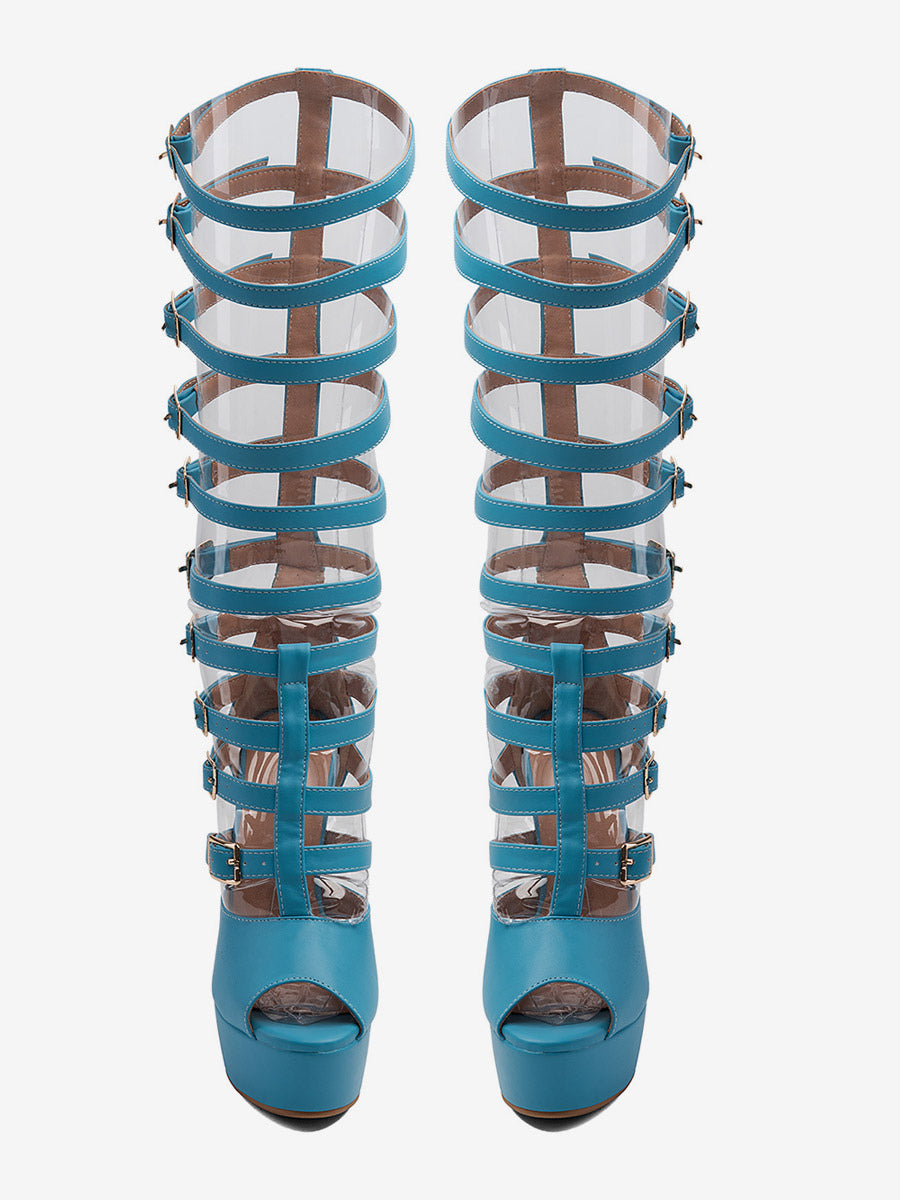 teal open toe buckle strappy gladiator sandals — view 4