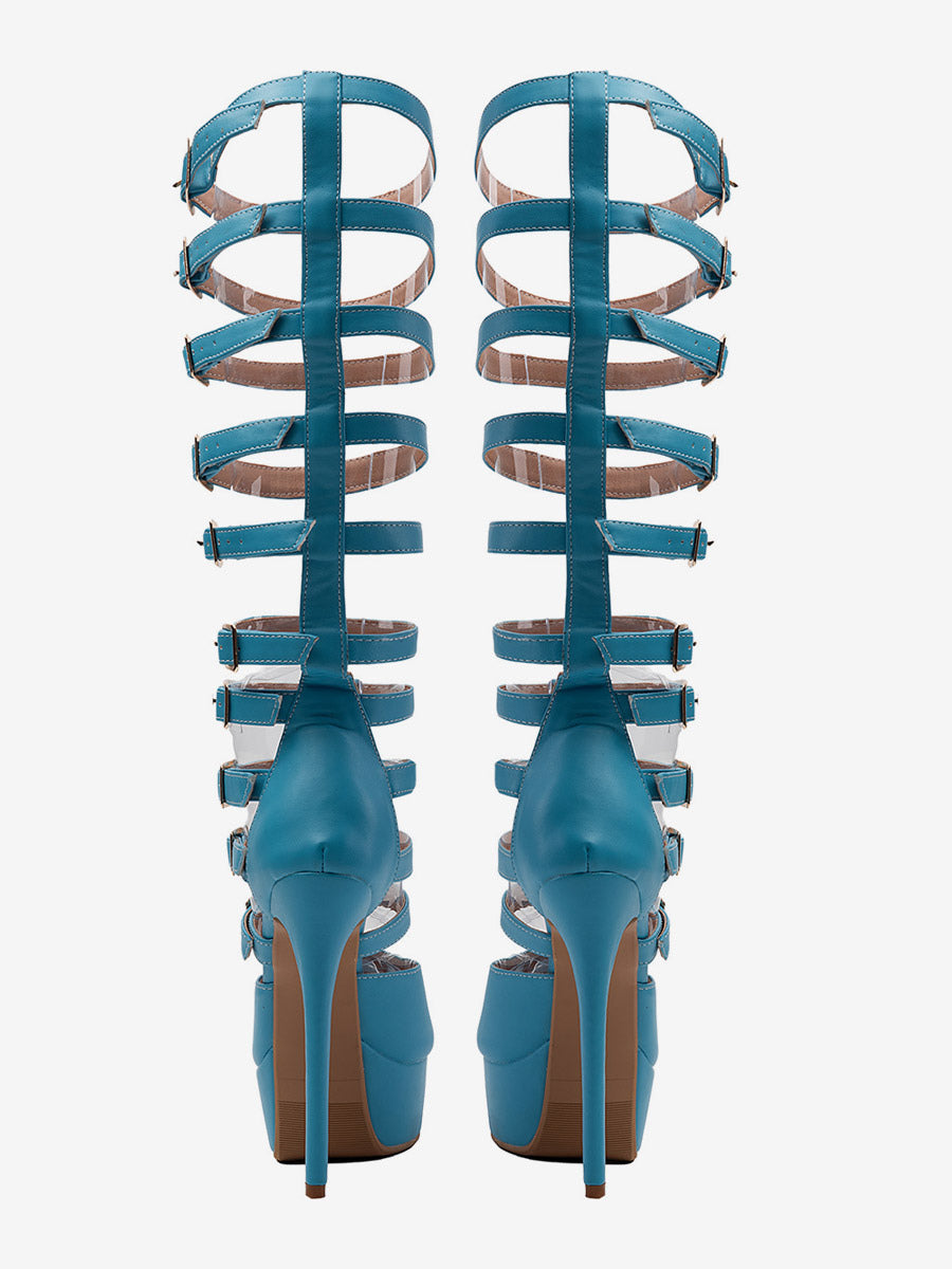 teal open toe buckle strappy gladiator sandals — view 5
